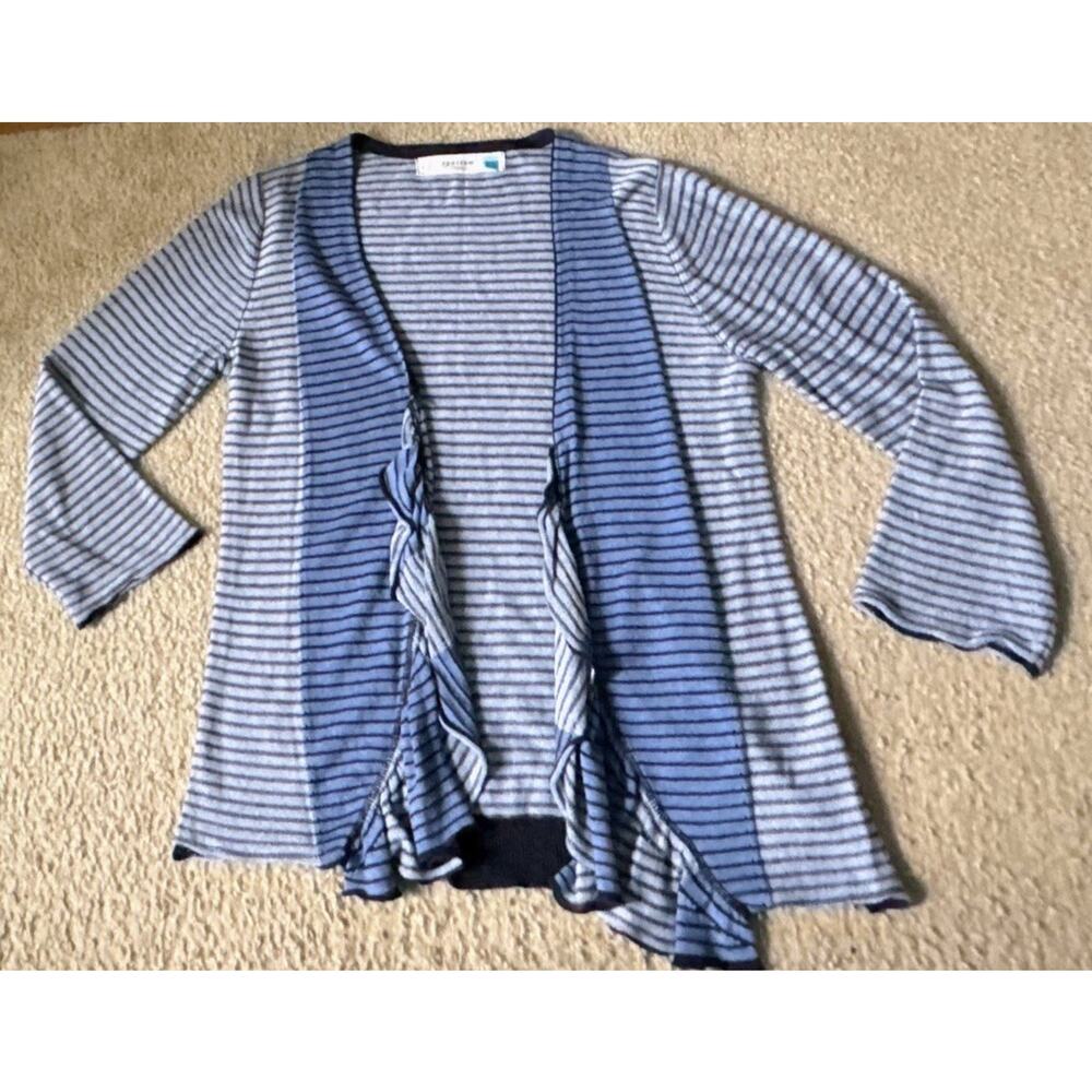 Sparrow Anthropologie Blue Striped Ruffle Open Cardigan Womens Large